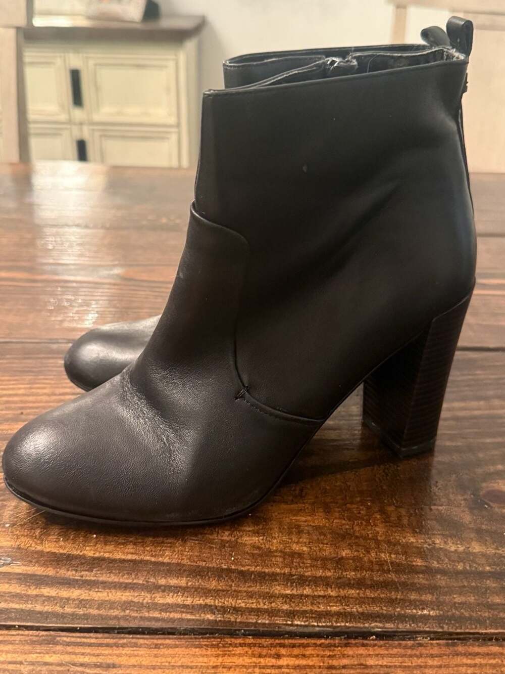Nine West Women's 8.5 M Black Leather Ankle Boots Block Heel